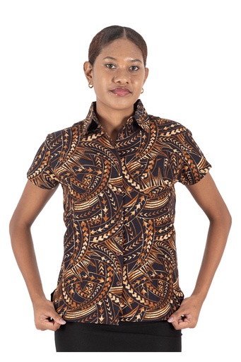 [LW4221] Tribal Origin Ladies Bula Top - FB1773 (8, Black/Brown)