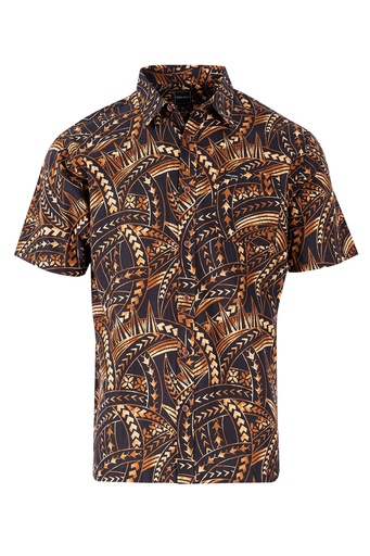 [SS4155] Tribal Origin Mens Bula Shirts - FB1773 (S, Black/ Brown)