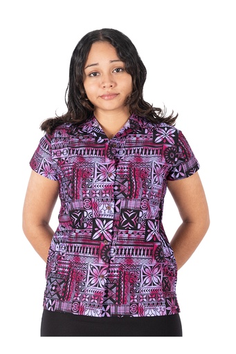 [LW4246] Tribal Origin Ladies Bula Top - FB1803 (8, Purple/Black)