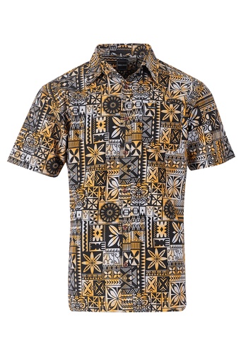 [SS4226] Tribal Origin Mens Bula Shirt - FB1803 (S, Black/Rust)