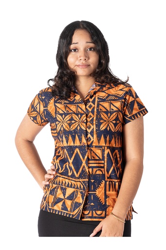 [LW4248] Tribal Origin Ladies Bula Top - FB1805 (8, Black/Brown)