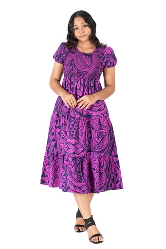 [LD4631] Tribal Origin Ladies Kyla Smocking Dress - FB1809 (10, Purple)