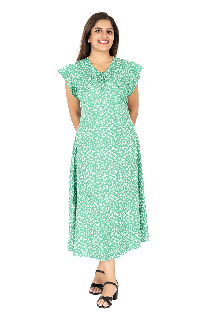 Nifty Soul V Neck Dress With Frill Sleeve