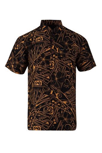 [SS4275] Tribal Mens Bula Shirt- FB1795 (S, Black)