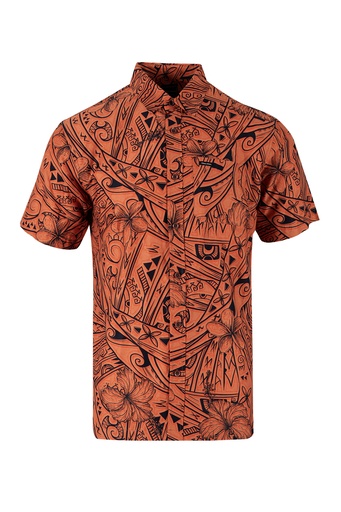 [SS4275] Tribal Mens Bula Shirt- FB1795 (S, Peach)