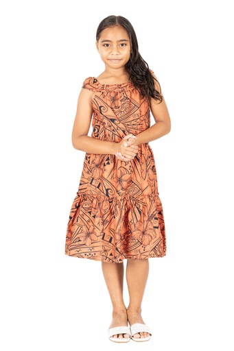 [LG2004] Tribal Origin Girls Makoa Dress- FB1795 (4, Peach)
