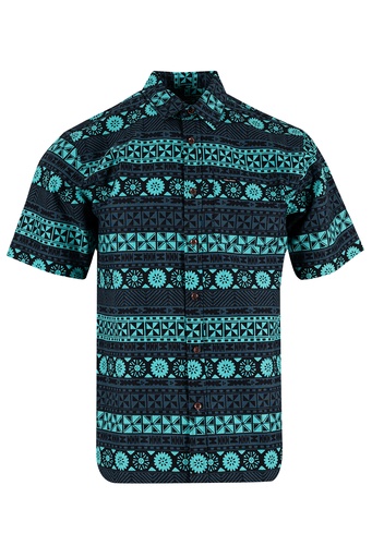 [SS4289] Tribal Mens Bula Shirt FB1784 (S, Teal)