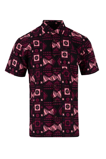[SS4288] Tribal Mens Bula Shirt FB1785 (S, Black Pink)