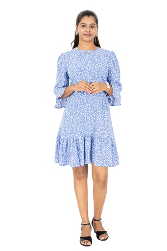 [LD4646] Nifty Soul Dress With Bell Sleeve (8, Blue)