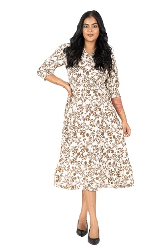 [LD4719] Nifty Soul Missouri Ruffled Hem Dress (8, Beige)
