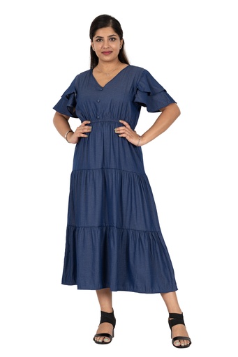 [LD4791] Nifty Soul Denim Dress 8911 (8, Dk Blue)