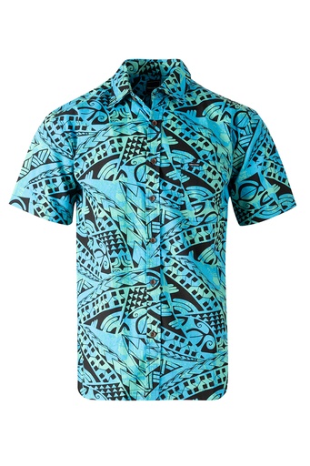 [SS4322] Tribal Origin Mens Bula Shirt- Kemoli (S, Teal)