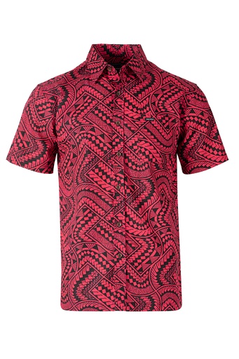 [SS4328] Tribal Origin Mens Bula Shirt- Matana (S, Pink/ Black)