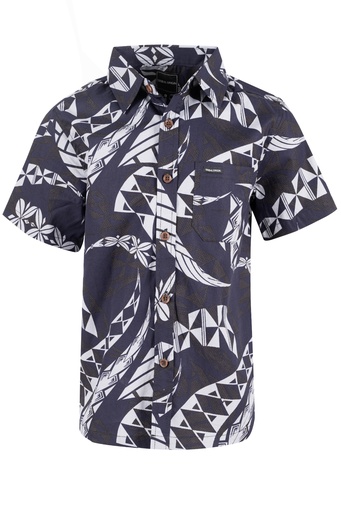 [SB2075] Tribal Origin Boys Bula Shirt- Mawi (2, Black)