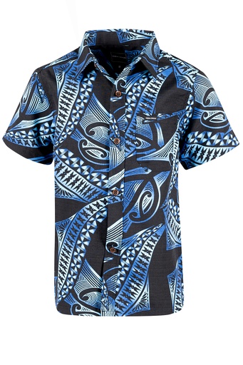 [SB2076] Tribal Origin Boys Bula Shirt- Meivea (2, Navy/Blue)
