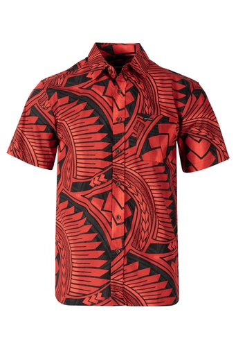 [SS4327] Tribal Origin Mens Bula Shirt- Pesi (S, Black/Red)