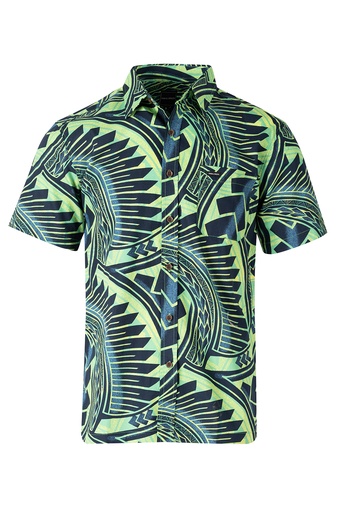 [SS4327] Tribal Origin Mens Bula Shirt- Pesi (S, Blue/Lime)