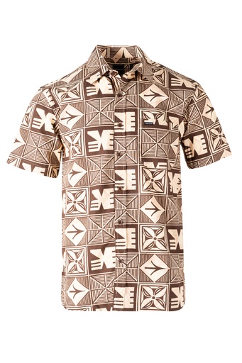 [SS4321] Tribal Origin Mens Bula Shirt- Yasa 1 (S, Brown)