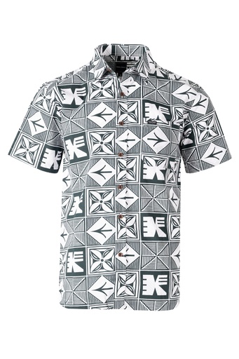 [SS4321] Tribal Origin Mens Bula Shirt- Yasa 1 (S, Bottle Green)