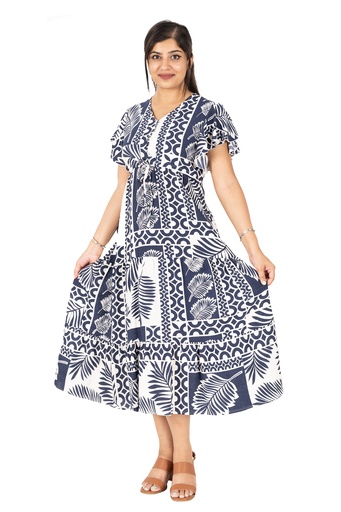 [LD4770] Nifty Soul Midi Dress With Frill Sleeve  (8, Navy)
