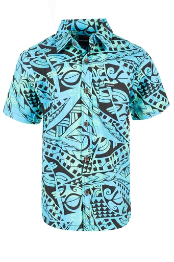 [SB2083] Tribal Origin Boys Bula Shirt- Kemoli (2, Teal)