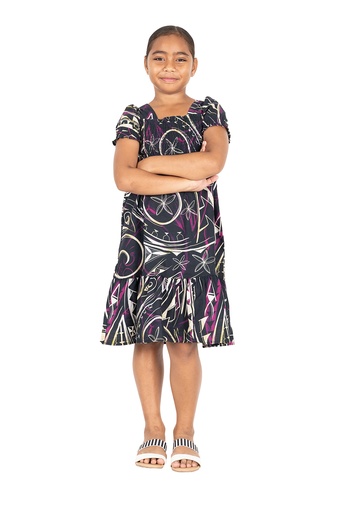 [LG2034] Akamu Girls Smocked Dress Tawa (4, Goldrush)