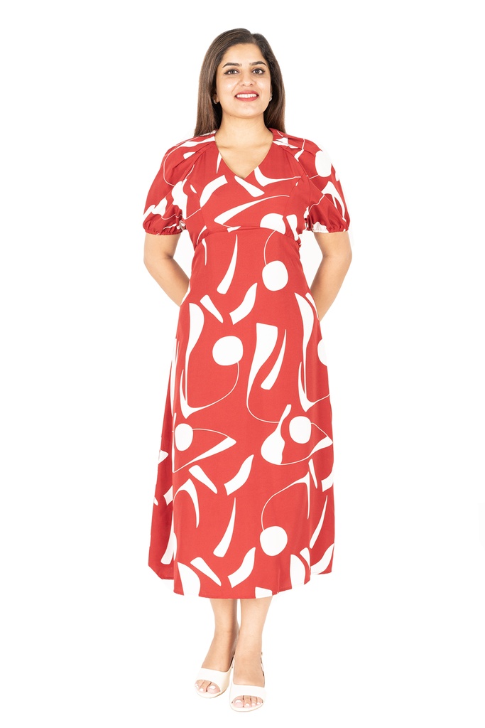 Nifty Soul V Neck Puff Sleeve Dress