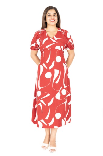 [LD4812] Nifty Soul V Neck Puff Sleeve Dress (8, Maroon )