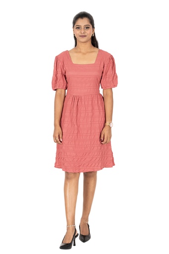 [LD4736] Nifty Soul Dress With Puff Sleeve (8, Rust)