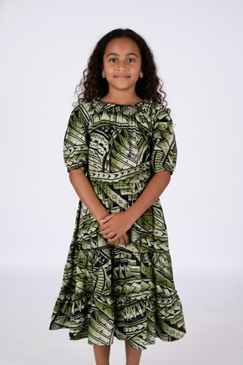 [LG2051] Tribal Origin Girls Luna Dress- FB1869 (2, Black/Lime)
