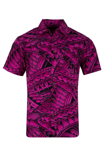 [SS4462] Tribal Origin Mens Bula Shirt- FB1869 (S, Pink/Black)