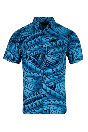 [SS4462] Tribal Origin Mens Bula Shirt- FB1869 (S, Blue/Black)