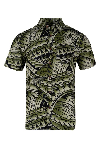 [SS4462] Tribal Origin Mens Bula Shirt- FB1869 (S, Black/Lime)
