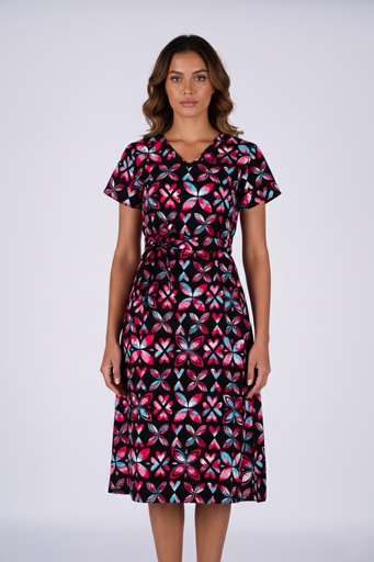 [LD5174] Tribal Origin Ladies Rivi Dress FB1871 (10, Black/Pink)