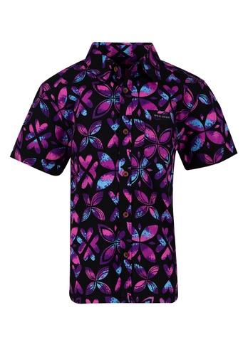 [SB2106] Tribal Origin Boys Bula Shirt FB1871 (2, Black/Purple)