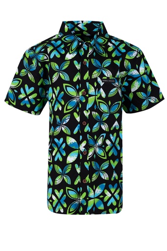 [SB2106] Tribal Origin Boys Bula Shirt FB1871 (2, Black/Lime)