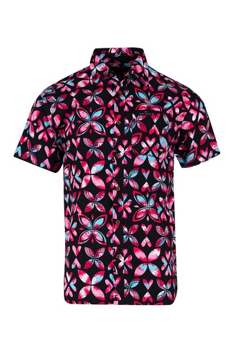 [SS4472] Tribal Origin Mens Bula Shirt FB1871 (S, Black/Pink)