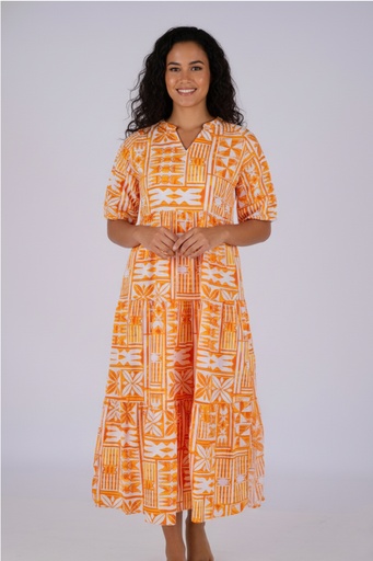 [LD5166] Tribal Origin Ladies Delilah Dress FB1872 (10, Yellow/White)