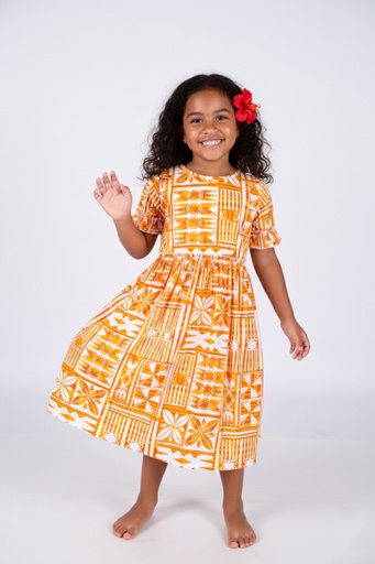 [LG2053] Tribal Origin Girls Fillipa Dress FB1872 (2, Yellow/White)