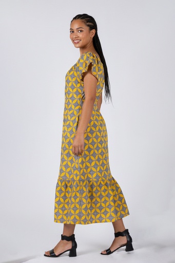 [LD5167] Tribal Origin Hoana Dress FB1873 (10, Yellow/Grey)