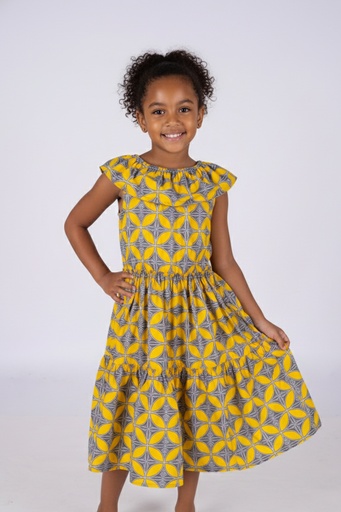 [LG2054] Tribal Origin Girls Makoa Dress FB1873 (2, Yellow/Grey)