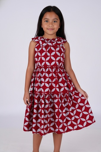 [LG2054] Tribal Origin Girls Makoa Dress FB1873 (2, Gray/Burgundy)