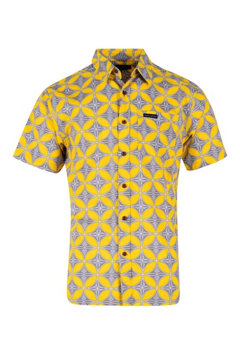 [SS4465] Tribal Origin Mens Bula Shirt FB1873 (S, Yellow/Grey)