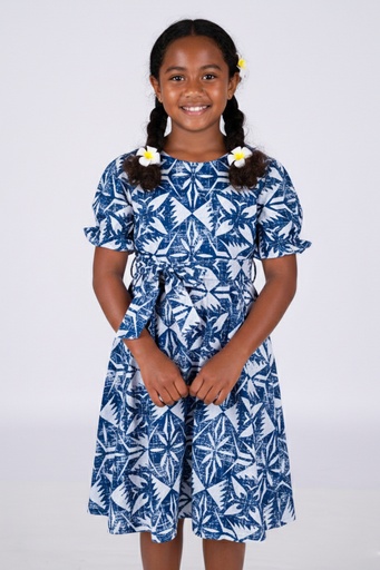 [LG2057] Tribal Origin Girls Rylee Dress FB1877 (2, Blue/White)