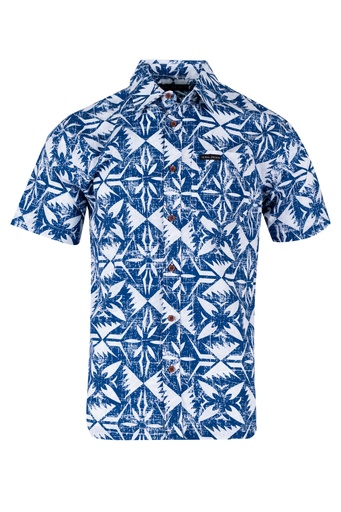 [SS4468] Tribal Origin Mens Bula Shirt FB1877 (S, Blue/White)