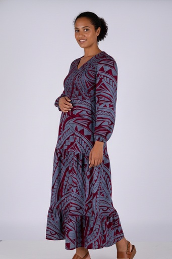 [LD5173] Tribal Origin Ladies Araminta Dress FB1881 (10, Burgundy/Gray)