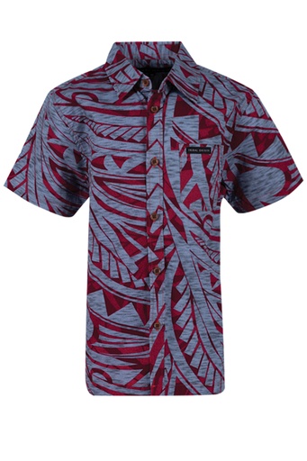 [SB2105] Tribal Origin Boys Bula Shirt FB1881 (2, Burgundy/Gray)