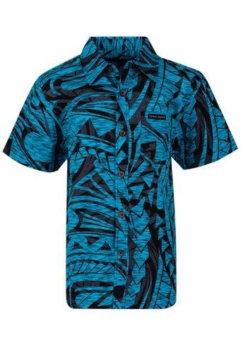 [SB2105] Tribal Origin Boys Bula Shirt FB1881 (2, Black/Teal)