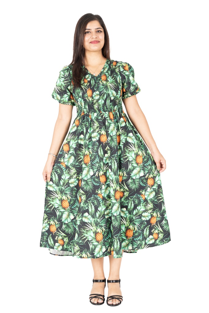 Senitoa Ladies Gloss Smocking Dress - Pineapple
