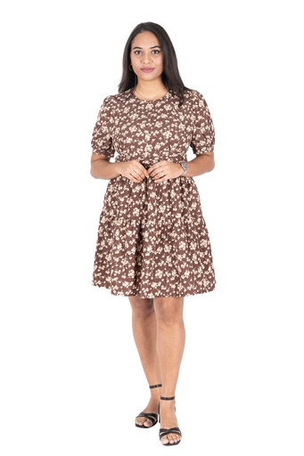 [LD4587] Nifty Soul Ruffled Hem Dress BFN0824 (8, Brown)